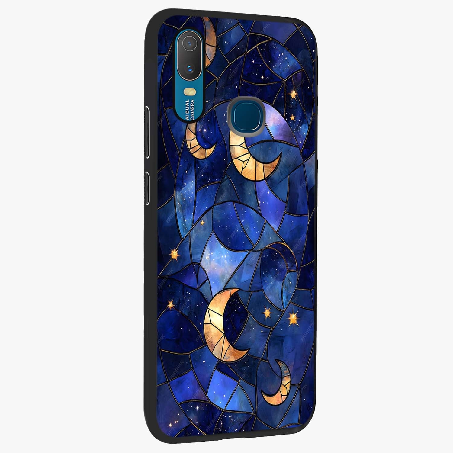 Starlit Sky Tapestry Glass Case upright view showcasing elegant starry sky artwork with cosmic decorative theme.