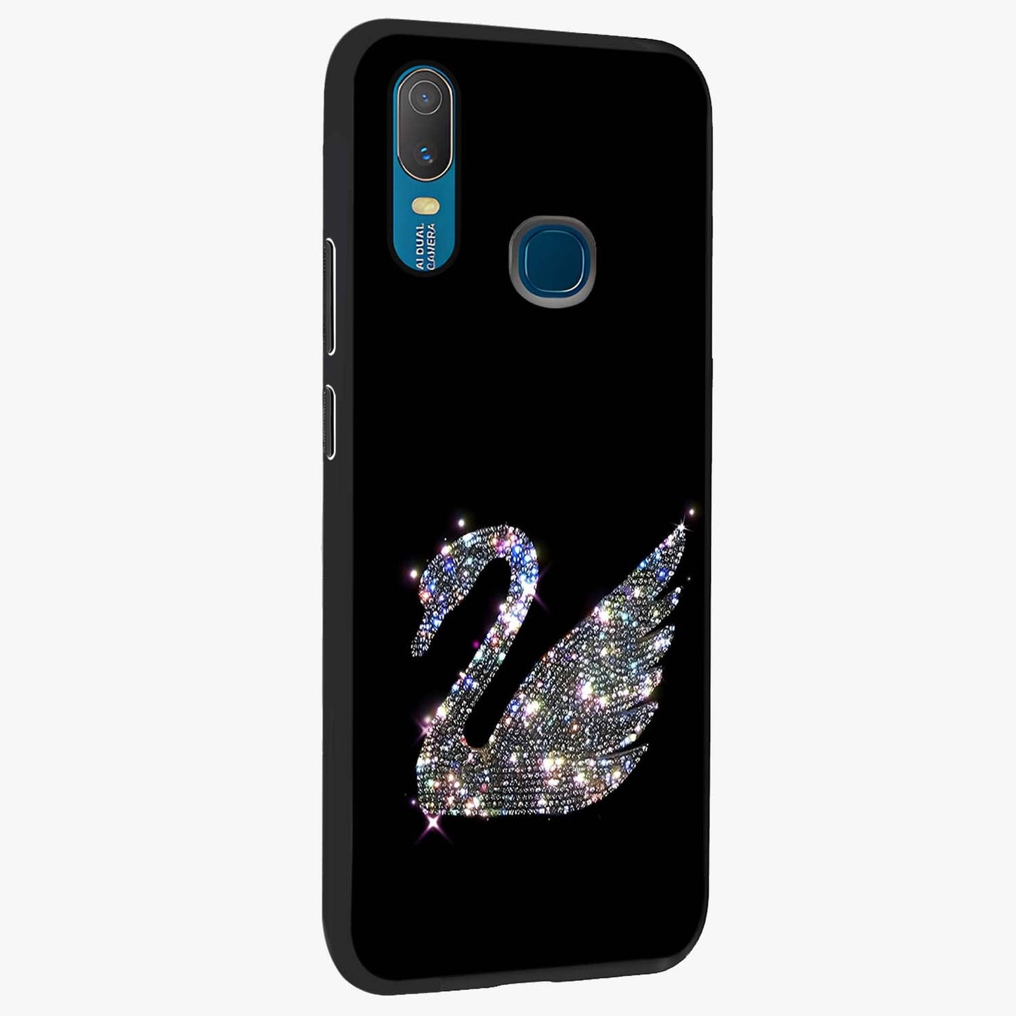 Starlit Swan Grace Glass Case upright view showcasing beautiful swan artwork with peaceful night themed design.