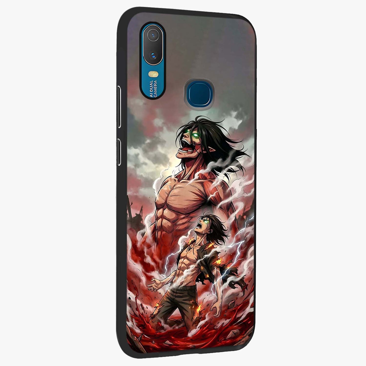 Titan Awakening Fury Glass Case upright view showcasing intense titan artwork with epic fantasy theme.