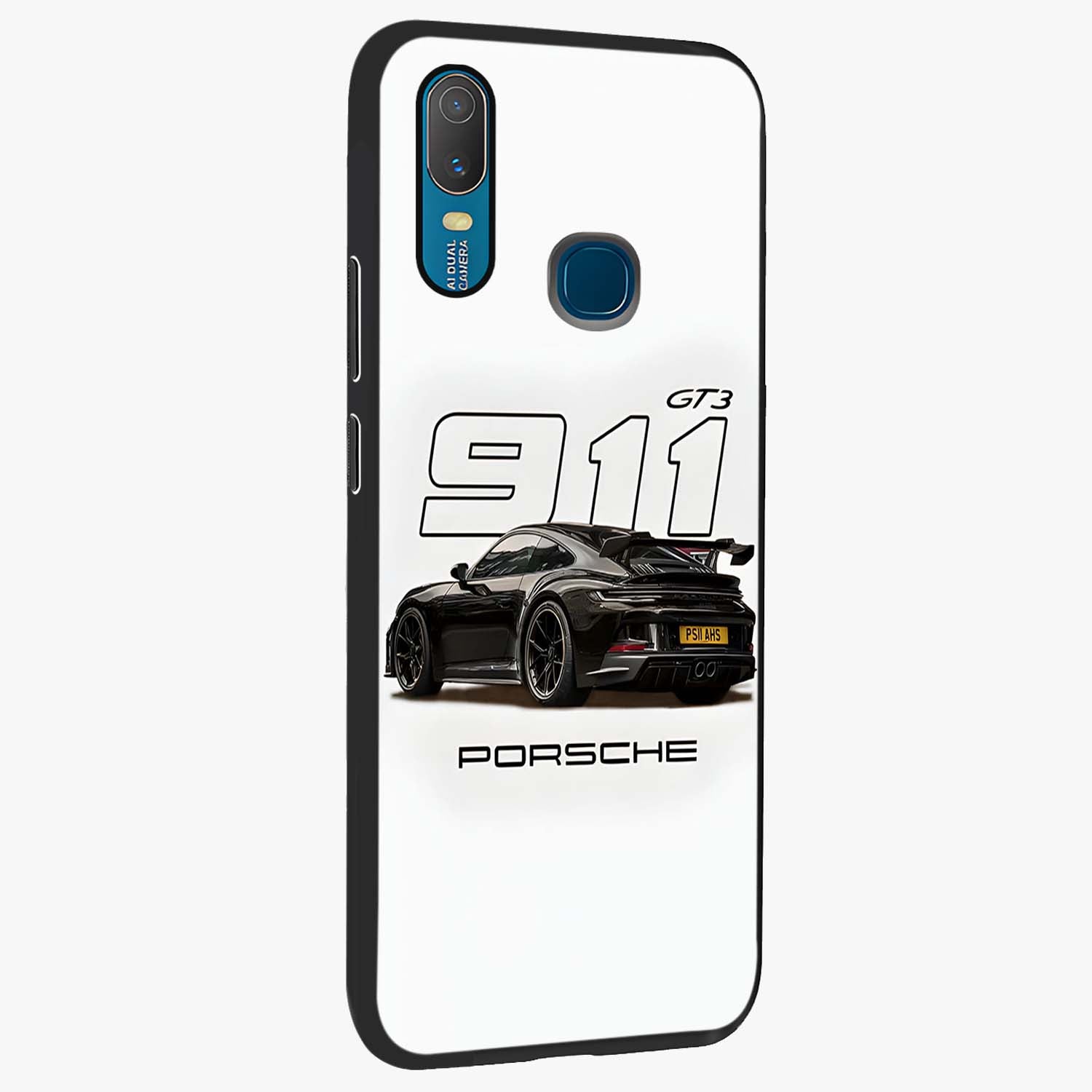 Turbo Legacy Icon Glass Case upright view showcasing bold racing inspired artwork with classic car theme.