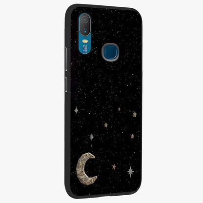 Twinkle Star With Half Moon Glass Case upright view showcasing glowing cosmic artwork with dreamy night theme.