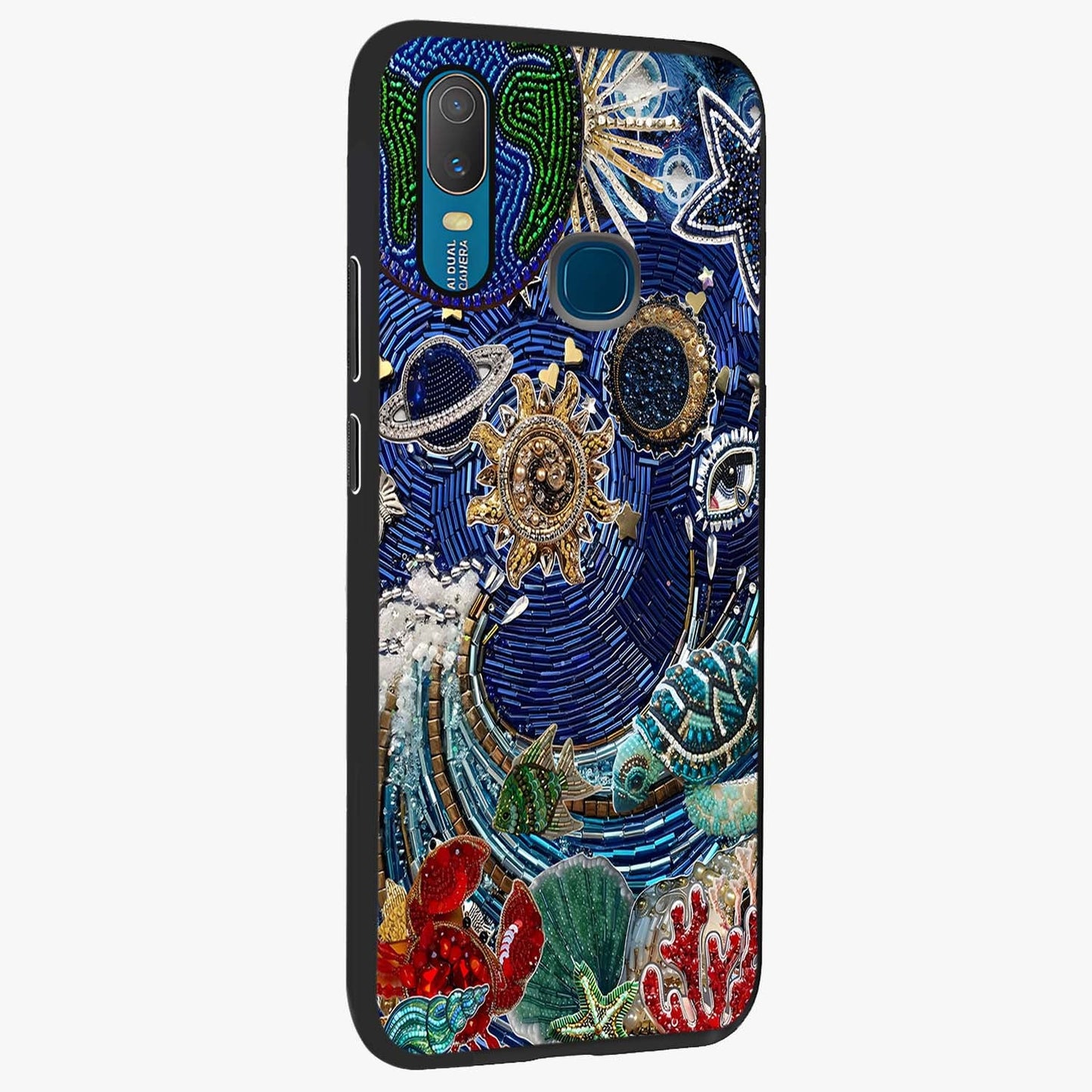 Universe Underwater Spark Glass Case upright view showcasing magical underwater galaxy artwork with vibrant cosmic theme.