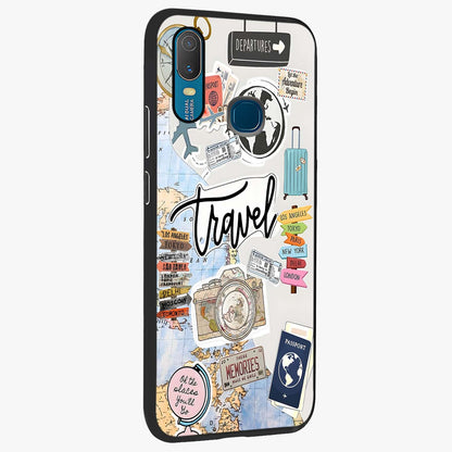 Wanderlust Journal Glass Case upright view showcasing wanderlust inspired artwork with creative exploration theme.