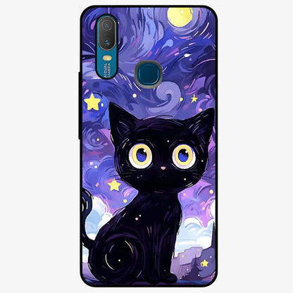Abstract Cat Art Glass Case showing flat back view with artistic cat illustration and glossy glass finish.