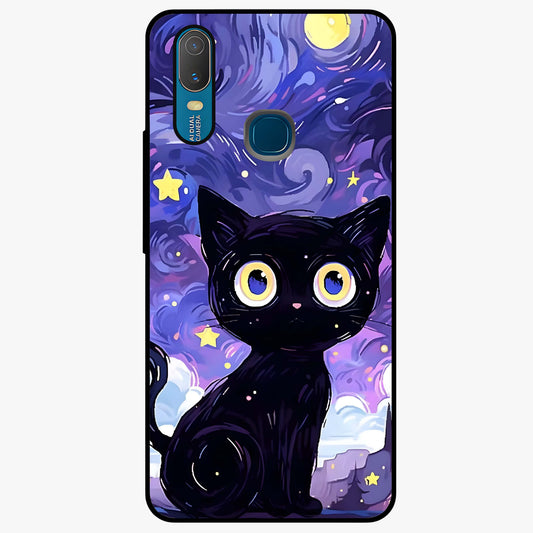 Abstract Cat Art Glass Case showing flat back view with artistic cat illustration and glossy glass finish.