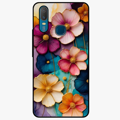 Artlyn Grace Flower Pattern Glass Case showing flat back view with elegant floral pattern artwork and glossy glass finish.