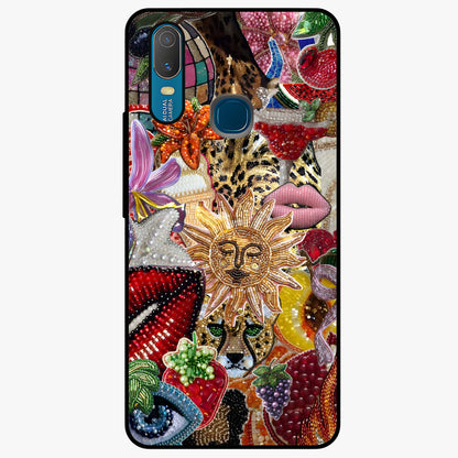 Beaded Fashion Jungle Glass Case showing flat back view with vibrant jungle inspired bead artwork and glossy glass finish.
