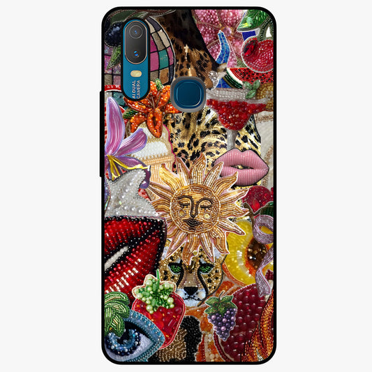 Beaded Fashion Jungle Glass Case showing flat back view with vibrant jungle inspired bead artwork and glossy glass finish.