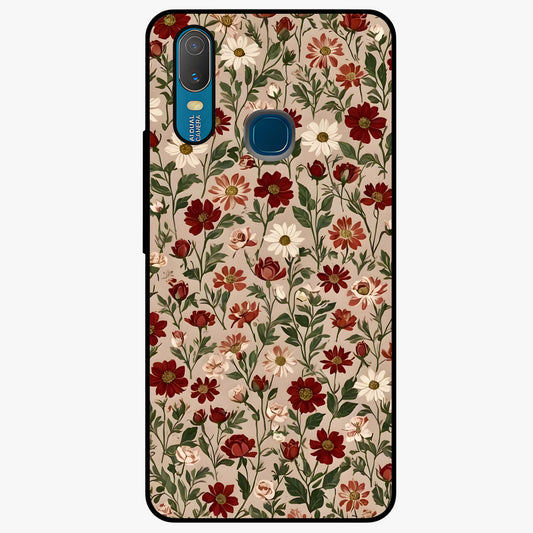 Biege Flower With Leaf Glass Case showing flat back view with soft beige floral artwork and glossy glass finish.