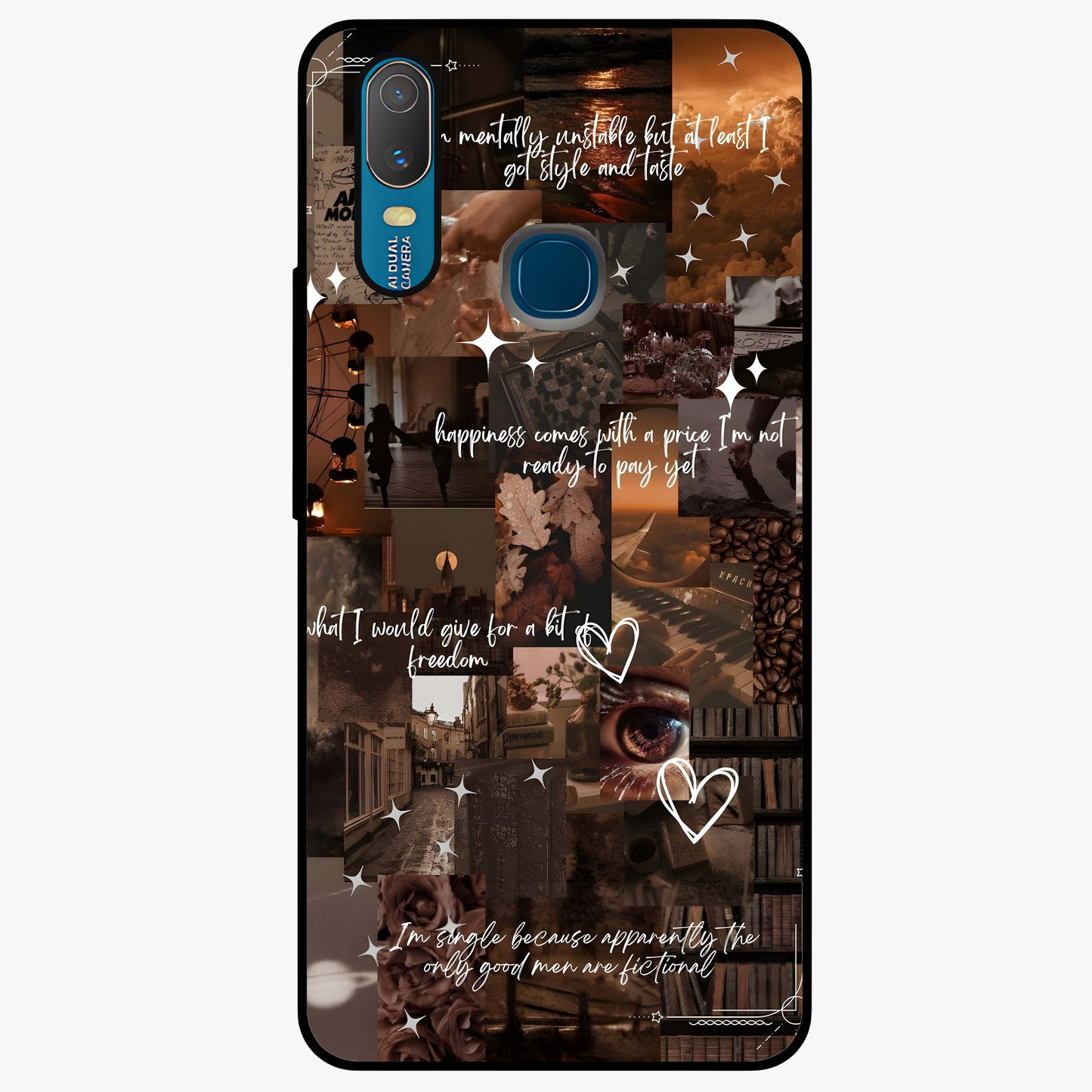 Bittersweet Aesthetic Chaos Glass Case showing flat back view with artistic chaotic aesthetic design and glossy glass finish.