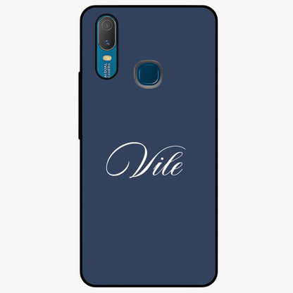 Blue Background Personalized Custom Name Glass Case showing flat back view with minimal blue background and custom name design.