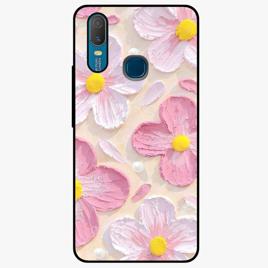 Blush Bloom Texture Glass Case showing flat back view with soft blush floral texture artwork and glossy glass finish.