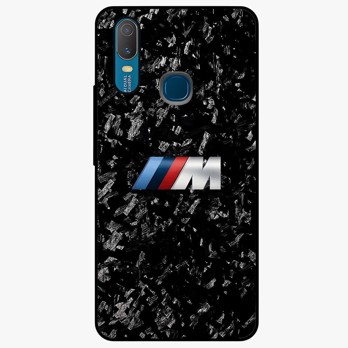 Carbon Speed Mark Glass Case showing flat back view with sporty carbon pattern artwork and glossy glass finish.