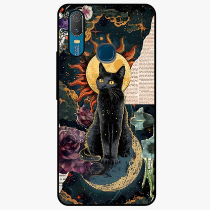 Celestial Black Cat Glass Case showing flat back view with mystical black cat artwork and glossy glass finish.