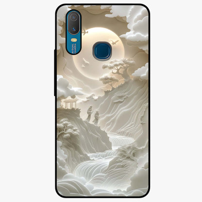 Celestial Origami Glass Case showing flat back view with artistic origami inspired celestial artwork and glossy glass finish.