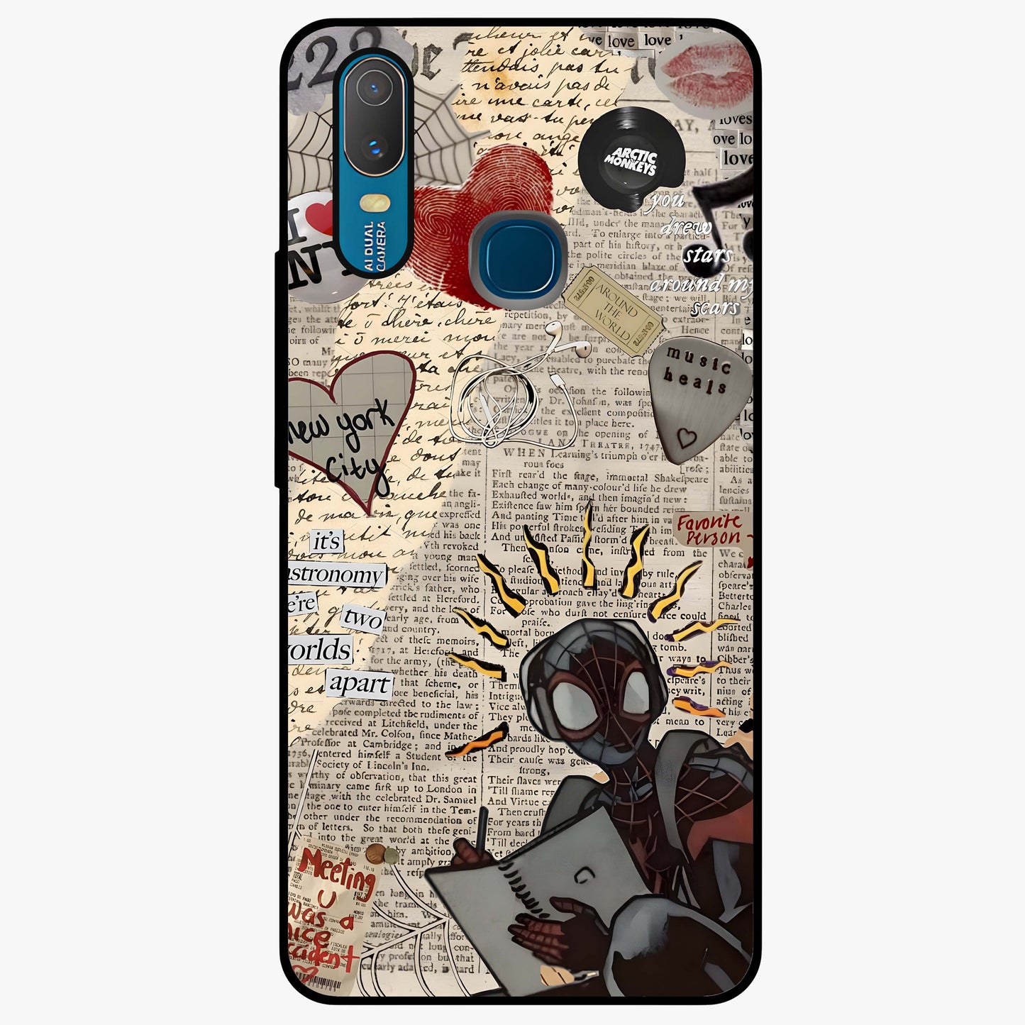 City Dream Sketch Glass Case showing flat back view with artistic city skyline sketch artwork and glossy glass finish.