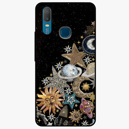 Cosmic Sparkle Dreams Glass Case showing flat back view with sparkling cosmic artwork and glossy glass finish.