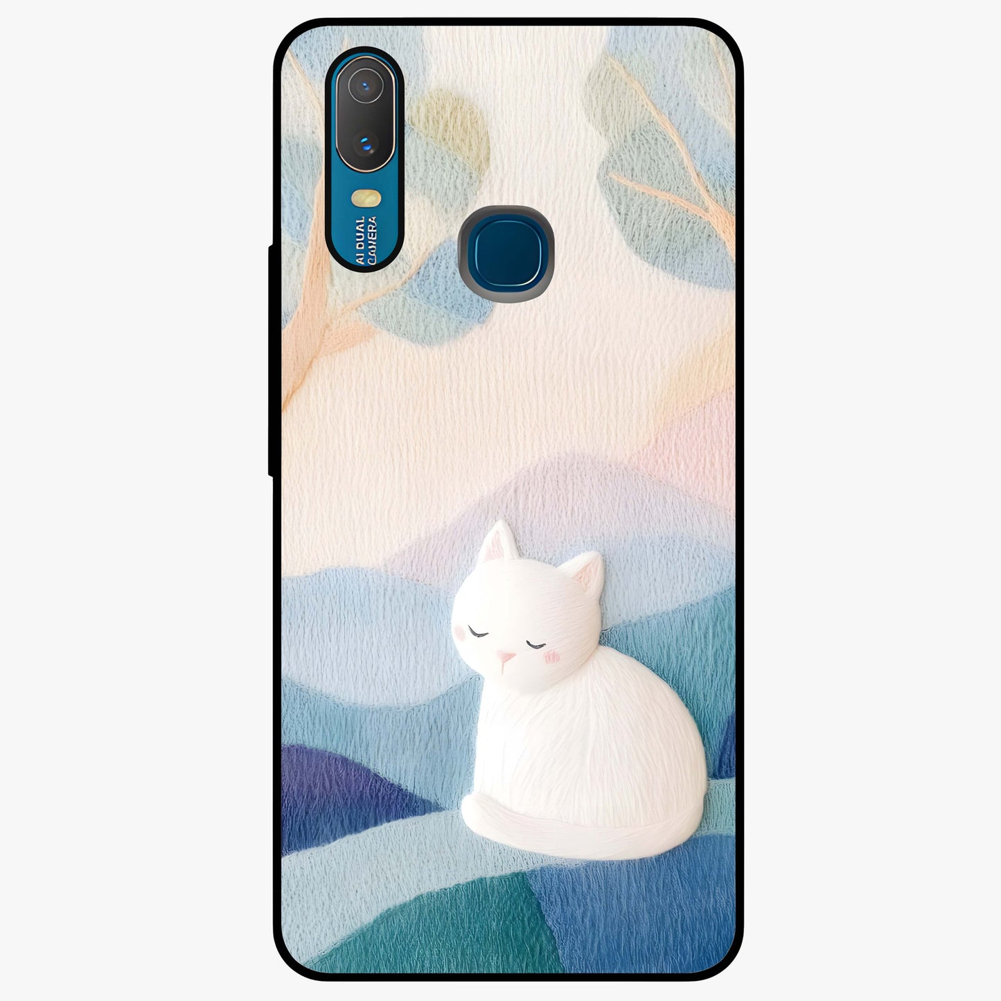 Cotton Dream Cat Glass Case showing flat back view with soft dreamy cat artwork and glossy glass finish.