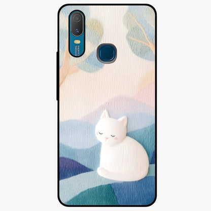 Cotton Dream Cat Glass Case showing flat back view with soft dreamy cat artwork and glossy glass finish.