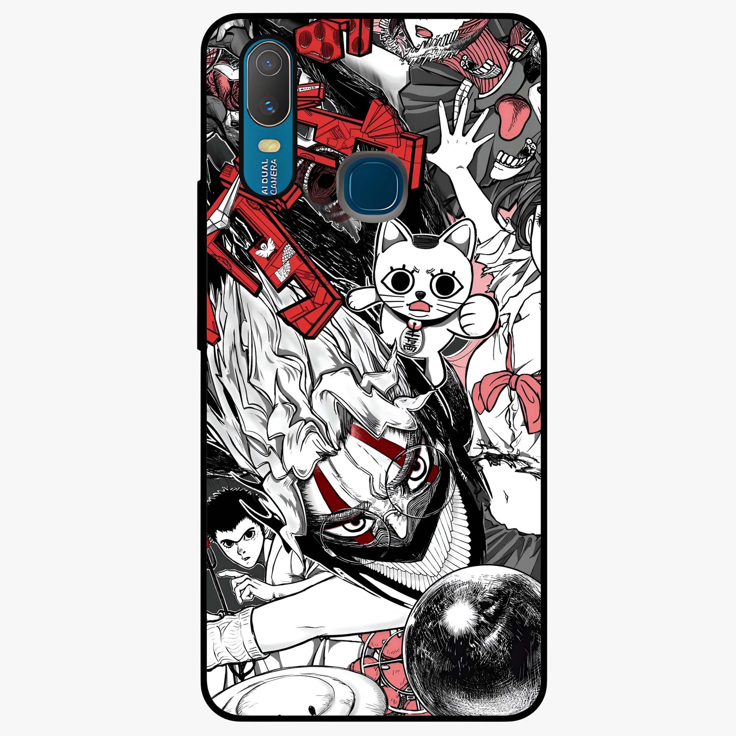 Crimson Chaos Panel Glass Case showing flat back view with bold crimson abstract artwork and glossy glass finish.
