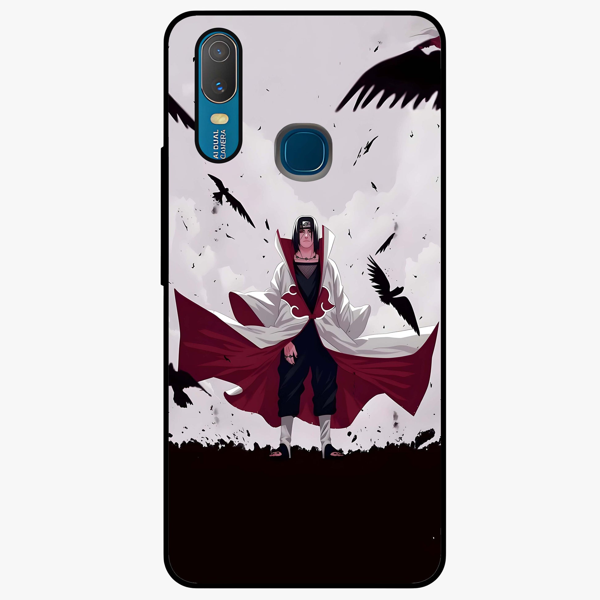 Crimson Crow Ascension Glass Case showing flat back view with mystical crow artwork and glossy glass finish.