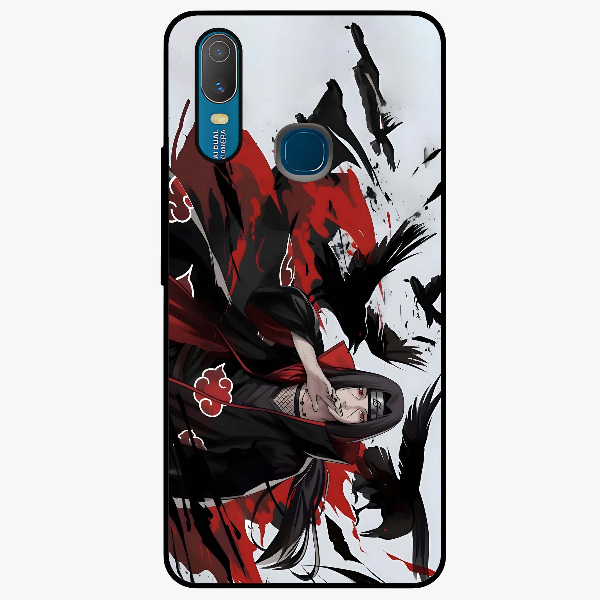 Crimson Crow Illusion Glass Case showing flat back view with artistic crow illusion artwork and glossy glass finish.