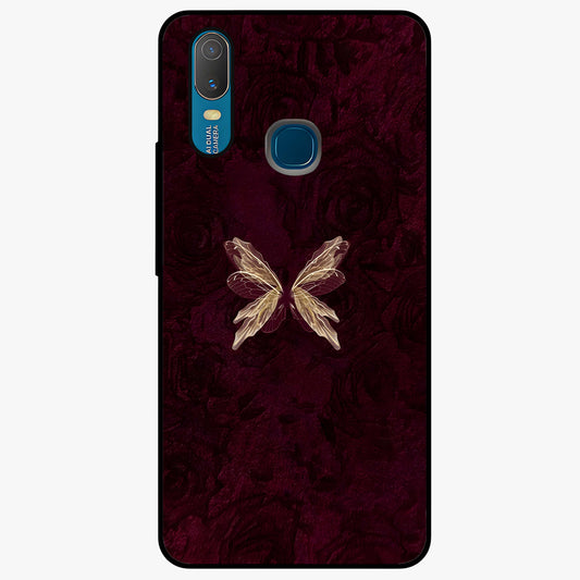 Crimson Fade Butterfly Glass Case showing flat back view with fading butterfly artwork and glossy glass finish.