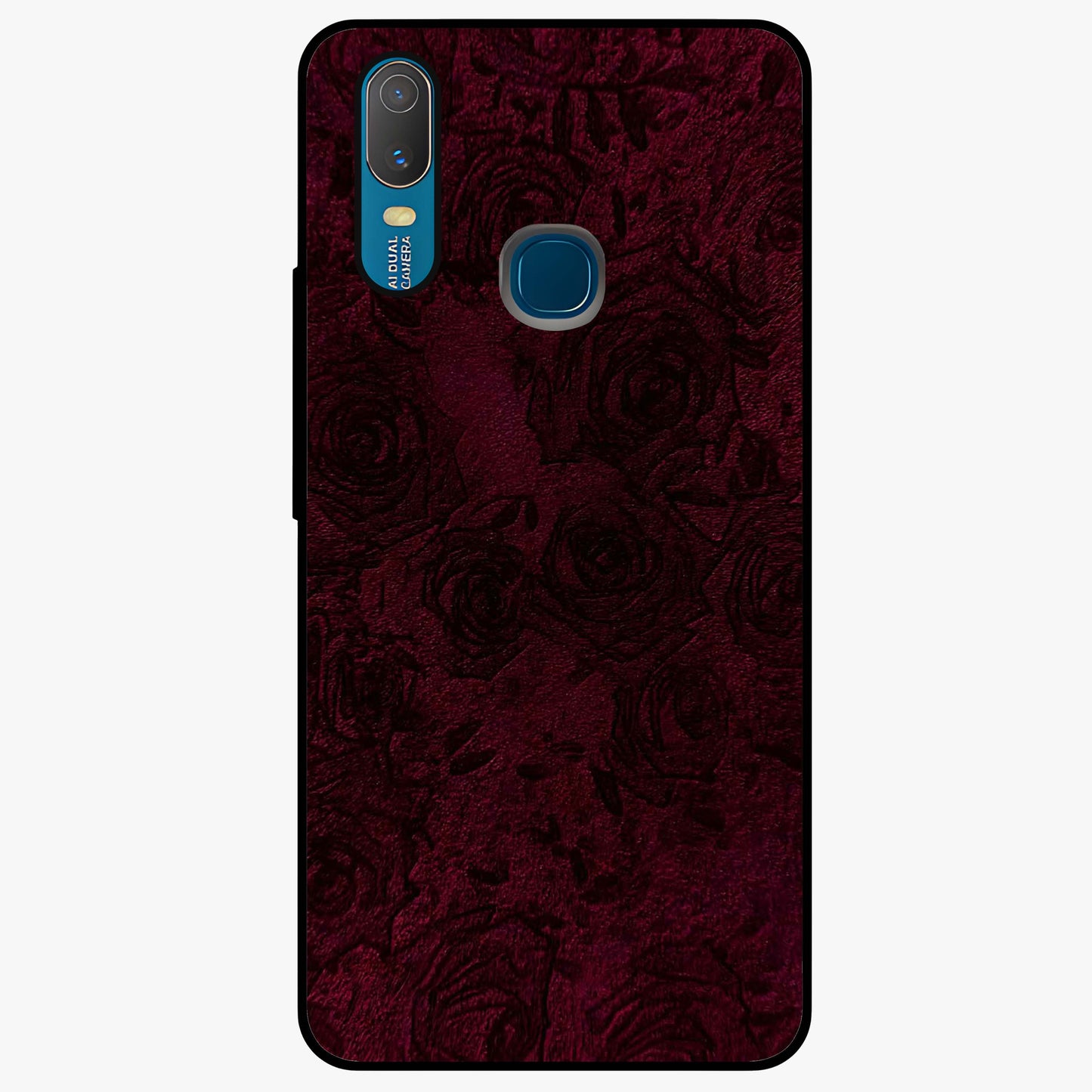 Crimson Fade Flow Glass Case showing flat back view with flowing crimson gradient artwork and glossy glass finish.
