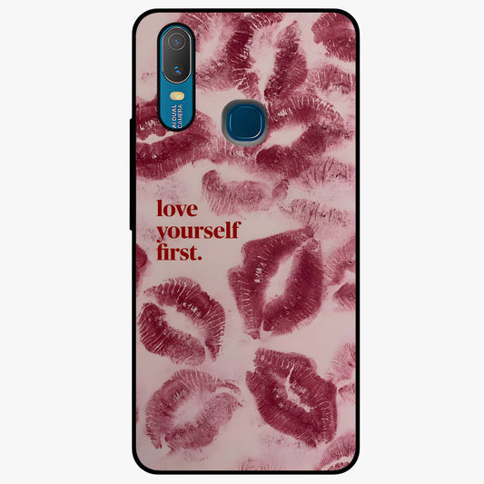 Crimson Kiss Love Glass Case showing flat back view with romantic crimson themed artwork and glossy glass finish.