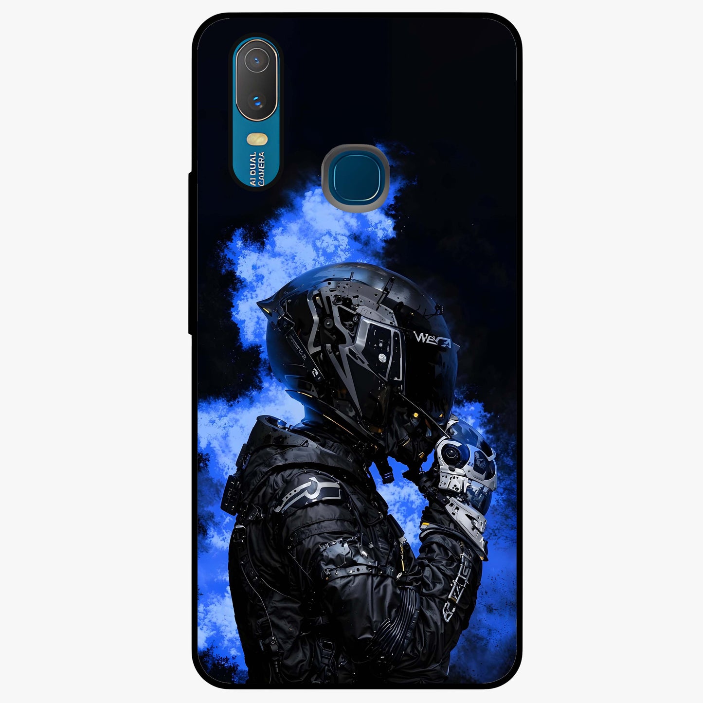 Cyber Sentinel Protocol Glass Case showing flat back view with futuristic cyber themed artwork and glossy glass finish.