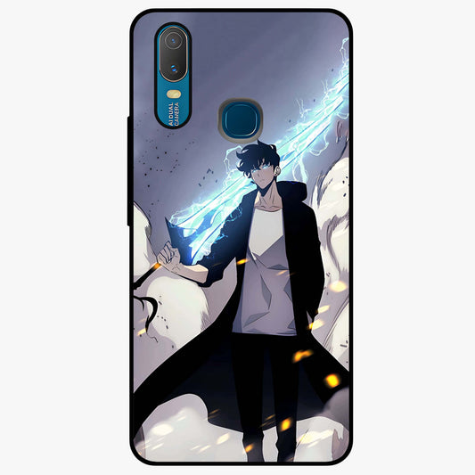 Dark Lightning Anime Warrior Glass Case showing flat back view with intense anime warrior artwork and glossy glass finish.