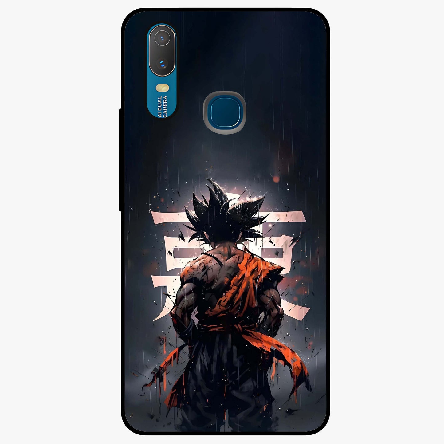 Dark Warrior In Rain Glass Case showing flat back view with warrior artwork in rainy atmosphere and glossy glass finish.