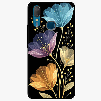Delicate Multicolor Flowers Glass Case showing flat back view with vibrant floral artwork and glossy glass finish.