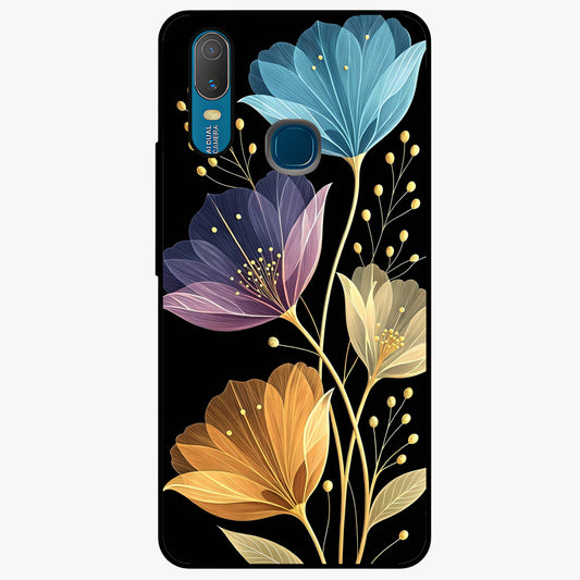 Delicate Multicolor Flowers Glass Case showing flat back view with vibrant floral artwork and glossy glass finish.
