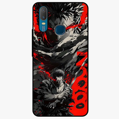 Demon Sword Resolve Glass Case showing flat back view with fierce sword warrior artwork and glossy glass finish.