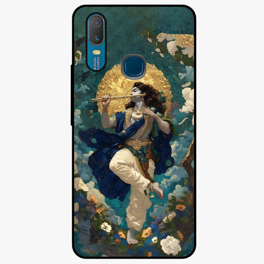 Divine Krishna Art Glass Case showing flat back view with Lord Krishna artwork and glossy glass finish.