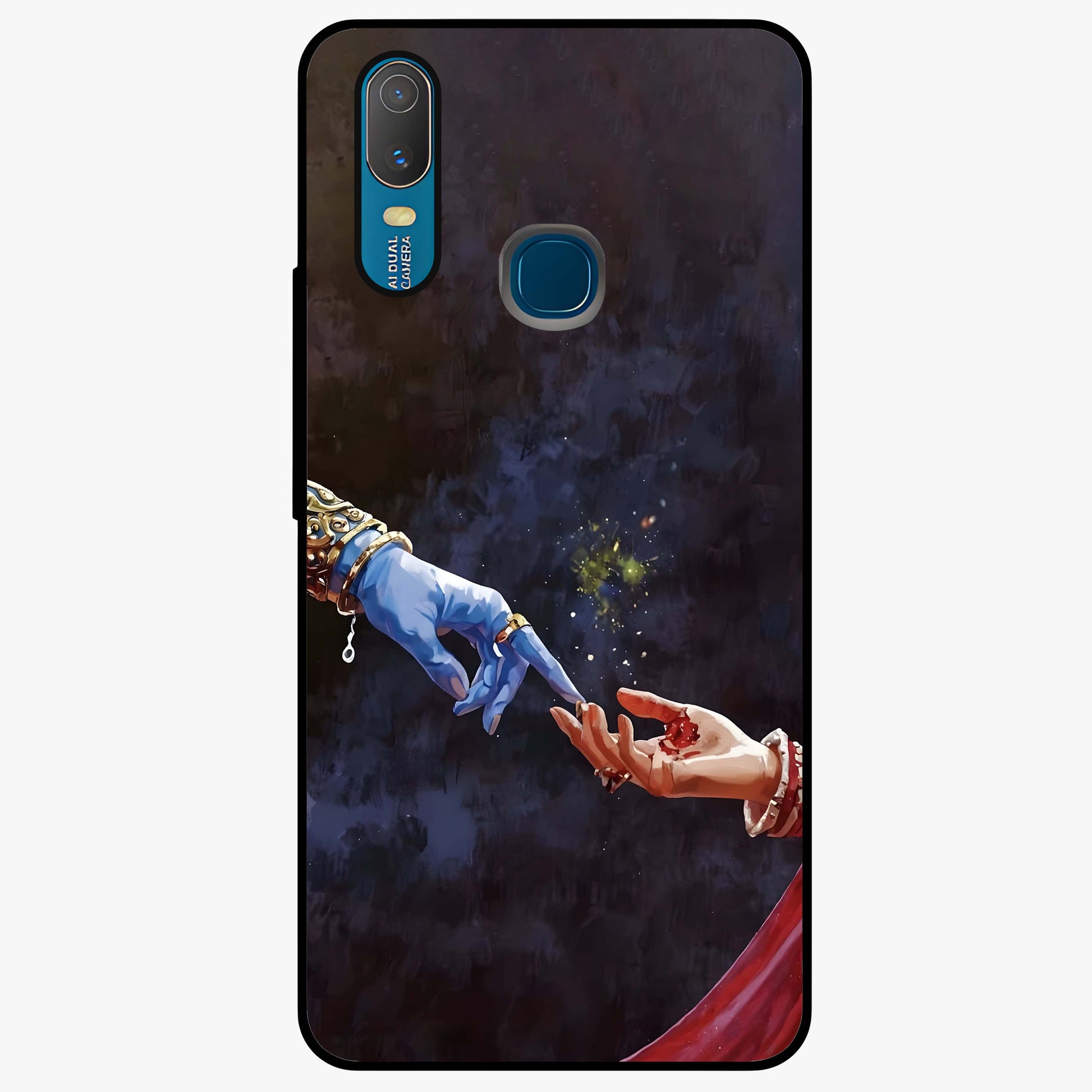 Divine Touch Eternal Glass Case showing flat back view with spiritual themed artwork and glossy glass finish.