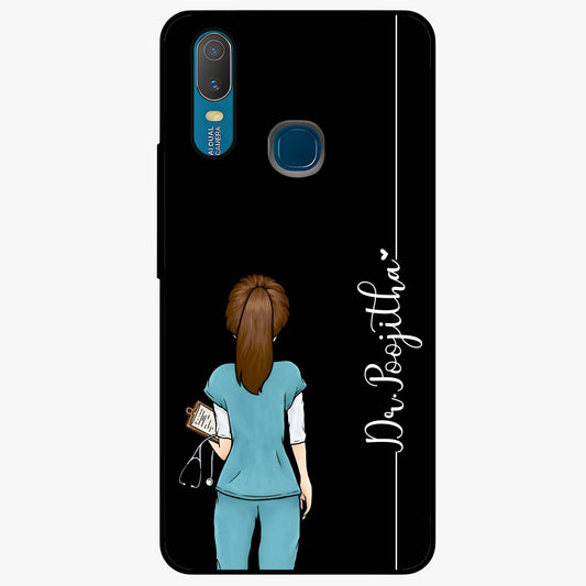 Doctor Pattern Custom Name Glass Case showing flat back view with medical themed pattern and personalized name design.