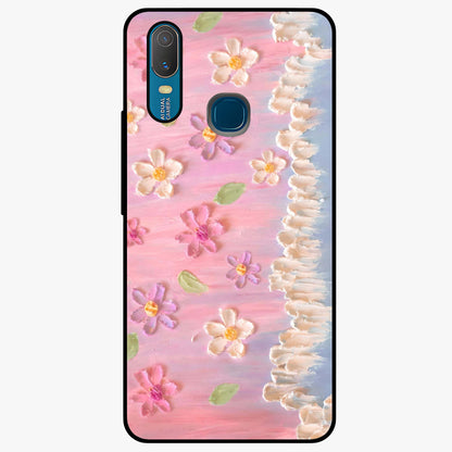 Dreamy Painted Garden Glass Case showing flat back view with artistic painted floral garden artwork and glossy glass finish.