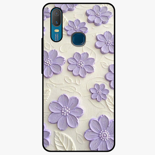 Floral Wall Art With Purple Flowers Glass Case showing flat back view with purple flower artwork and glossy glass finish.