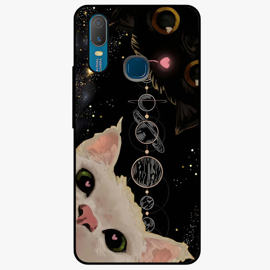 Galactic Cat Glass Case showing flat back view with cosmic cat artwork and glossy glass finish.