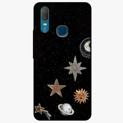 Galactic Charm Glow Glass Case showing flat back view with glowing celestial charm artwork and glossy glass finish.