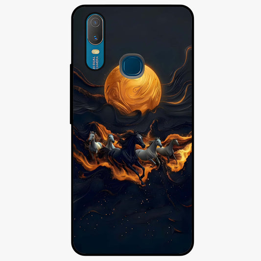 Golden Stallion Moonride Glass Case showing flat back view with majestic horse under moonlight artwork and glossy glass finish.