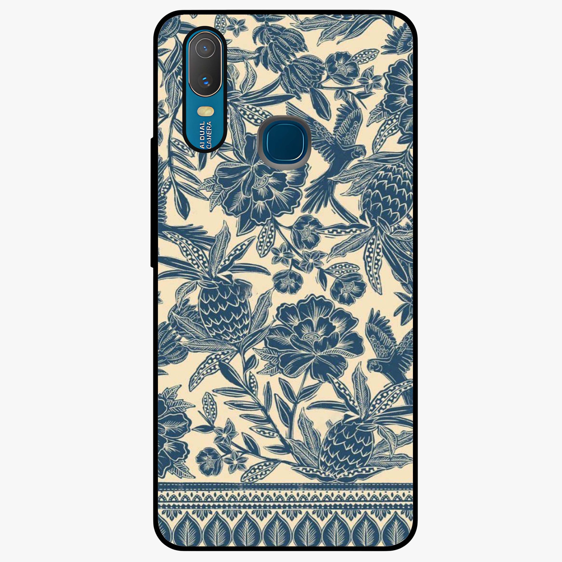 Heirloom Wild Bloom Glass Case showing flat back view with vintage inspired wild flower artwork and glossy glass finish.