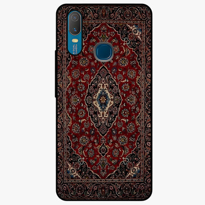 Heritage Carpet Royale Glass Case showing flat back view with ornate Persian carpet inspired pattern and glossy glass finish.