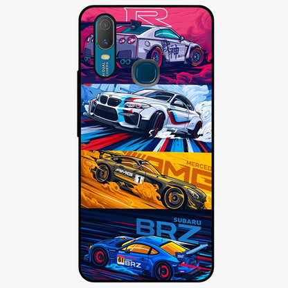 JDM Sports Car Glass Case showing flat back view with high performance sports car artwork and glossy glass finish.