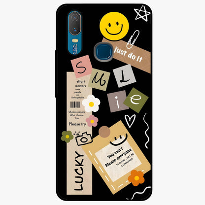 Lucky Aesthetic Collage Glass Case showing flat back view with trendy aesthetic collage artwork and glossy glass finish.