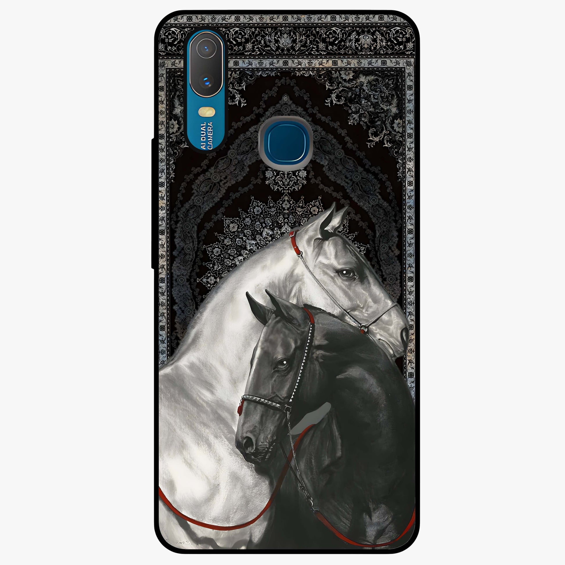 Majestic Ride Legacy Glass Case showing flat back view with powerful automotive inspired artwork and glossy glass finish.
