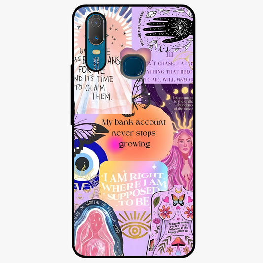 Manifestation Collage Glass Case showing flat back view with motivational collage artwork and glossy glass finish.