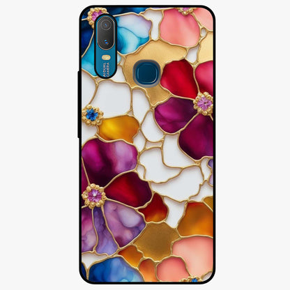 Marble Flower Pattern Glass Case showing flat back view with marble texture floral artwork and glossy glass finish.